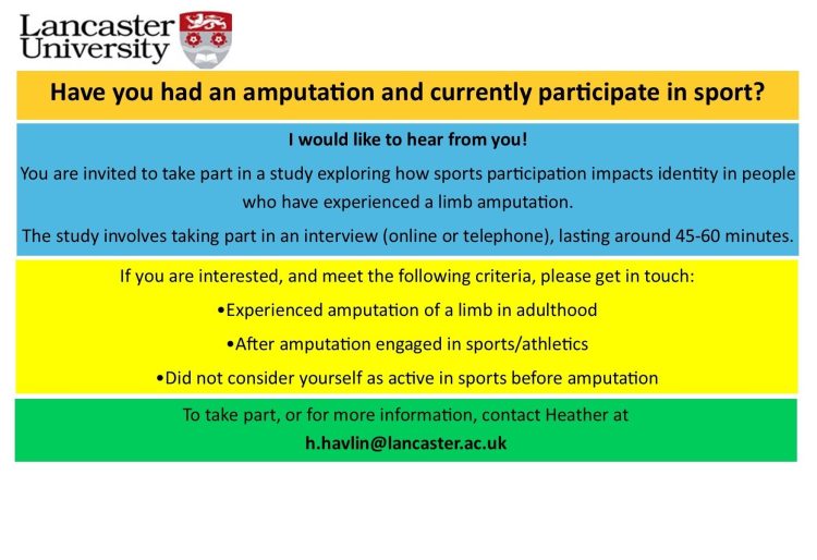 Amputees and sport participation research, Lancaster University (UK)