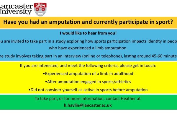 Amputees and sport participation research, Lancaster University (UK)